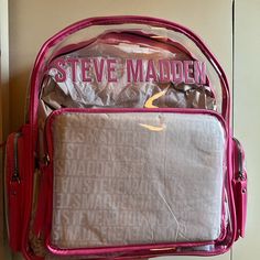 Brand New With Tags Never Used Clear Backpack Girly Backpacks, Pretty Backpacks, Steve Madden Backpack, Clear Backpack, School Things, Cell Phone Holster, Cute Nike Shoes, Phone Holster, Steve Madden Bags