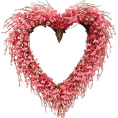 a heart shaped wreath with pink flowers in the shape of a heart on a white background