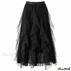 Olivia Mark - Stylish Patchwork Irregular Lotus Lace Mesh Midi Skirt Black Tulle Skirt, Mesh Midi Skirt, Womens Tulle Skirt, Long Midi Skirt, Skirt Tutu, Tulle Long Skirt, Tulle Midi Skirt, Black F, Tulip Skirt