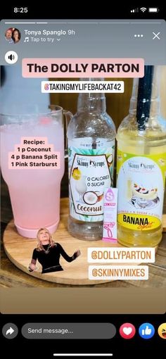 the dolly parton app on an iphone with bottles and drinks in front of it