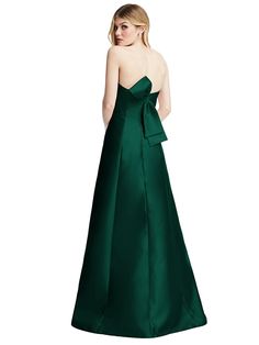 Bow Back Bridesmaid Dress, Formal Satin A-line Ball Gown, A-line Gown With Pleated Bodice For Gala, A-line Gown With Lined Bodice For Debutante Ball, Pleated Bodice A-line Gown For Gala, Green A-line Gown With Fitted Bodice, A-line Gown With Fitted Bodice For Debutante Ball, Satin A-line Formal Gown, Elegant Green A-line Satin Dress