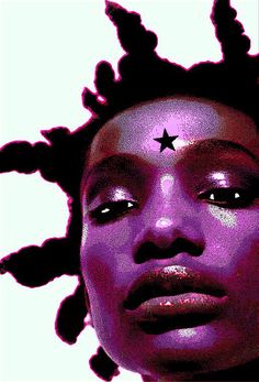 a woman with purple makeup and stars on her forehead