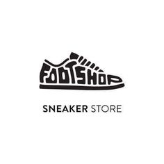 the foot shop sneaker store logo is shown in black and white, with an image of