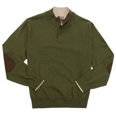 Cotton and Cashmere Mock Neck Elbow Patch Sweater in Green by Viyella Luxury Men's Sweater With Button Cuffs, Men's Luxury Sweater With Button Cuffs, Mens Elbow Patch Sweater, Patch Sweater, Elbow Patch Sweater, Elbow Patch, Elbow Patches, Heritage Brands, Mock Neck Sweater