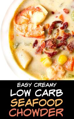 this easy creamy low carb seafood chowder is the perfect way to use up leftovers