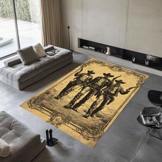 a living room area rug with an image of two cowboys