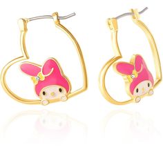 Step into the charming world of Sanrio with these Hello Kitty Brass My Melody Heart Hoop Earrings. Crafted with intricate details, these earrings feature the iconic My Melody character within heart-shaped hoops, adding a playful and stylish touch to your look. Sanrio My Melody, Hello Kitty Sanrio, Heart Hoop Earrings, Hello Kitty Items, My Melody, Icon Design, Pink Color, Women's Earrings, Gold Earrings