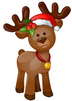 a reindeer wearing a santa hat with holly berries on it's antlers - animals characters