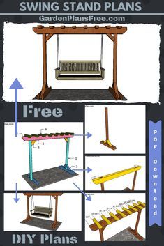 the instructions for how to build an outdoor swing stand with plans and pictures on it