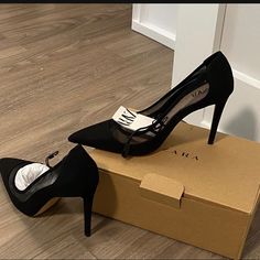 Zara High Heels, Brand New Zara Women Shoes, Pretty Heels Black, Women’s Heels, Black Long Heels, Black Formal Shoes Women, Shoe Ideas For Women, Zara High Heels, Zara Pumps, Everyday Heels