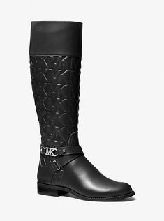 Defined by our embossed initials the Kincaid boot nods to classic equestrian styles. A stacked heel provides subtle lift while a pragmatic zip closure and sleek cross-straps at the ankle lend a polished finish. Wear them with skinny jeans and fluid dresses alike. Michael Kors Rain Boots, Riding Boots Fashion, Lace Up Gladiator Sandals, Rain Boots Women, Michael Kors Sneakers, Michael Kors Wedges, Michael Kors Boots, Leather Knee Boots, Michael Kors Heels