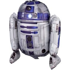 an inflatable star wars r2d2 balloon is shown with its lights on