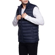 Perfect for an array of adventures, he'll love the versatility of this men's lihtweight puffer vest from Rokka&Rolla. Click on this MEN'S GUIDE to find the perfect fit and more! Perfect for an array of adventures, he'll love the versatility of this men's lihtweight puffer vest from Rokka&Rolla. Click on this MEN'S GUIDE to find the perfect fit and more! FEATURES Water-resistant and lightweightStand-up collar with chin guard for wind protectionElastic waist hem for comfort and mobilitySleeveless Sleeveless Blue Outerwear For Outdoor Activities, Blue Vest For Outdoor Winter Activities, Blue Winter Vest For Outdoor Activities, Casual Puffer Vest For Outdoor Activities, Casual Down Vest For Outdoor Activities, Mens Puffer Vest, Puffer Vest, Outerwear Coats, This Man