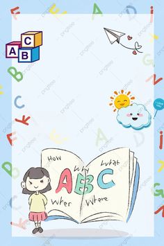 an open book with children's drawings on it and the words abc written in different languages