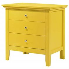 a yellow nightstand with three drawers on each side