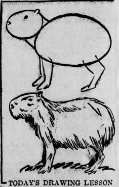 a drawing of a man on top of a capybara