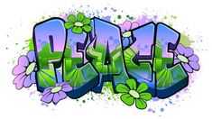 the word fresh written in graffiti style with flowers and leaves on it's side