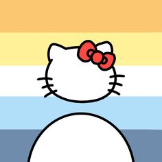 an image of a hello kitty with a bow on it's head in front of a rainbow background