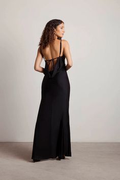 Late Nights Black Ruched Cowl Backless Slit Maxi Dress - $79 | Tobi US Black Satin Dress Long, Simple Black Maxi Dress, Black Formal Dresses, Velvet Dresses Outfit, Black Wedding Guest Dresses, Black Lace Formal Dress, Formal Maxi Dress, Brown Maxi Dresses, Prom 2023