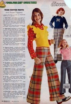 1970s Catalog, Retro 60s Fashion, Highland Fling, 1900's Fashion, Crochet Vests, 1970 Fashion, Oxford Bags, Childhood Things, Fashion Decades