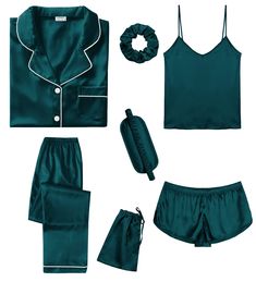 PRICES MAY VARY. 【Package Including】--- 7 Pcs Women Silk Satin Pajamas Set included: Camisole Top*1, Cute Shorts*1, Short Sleeve Shirt*1, Long Pant*1, Hair band*1, Eye mask*1, Pajamas Storage bag*1 【Premium Material】--- This women pajama set is made of high-quality satin(95% Polyester, 5% Spandex), which is very soft, lightweight, and comfortable. The whole pajamas set you can wear almost anywhere anytime is a casual and relaxing time, women silky pjs set is a must-have in your daily live. 【7Pcs Shorts Pjs, Womens Pj Sets, Silk Loungewear, Bridal Sleepwear, Satin Pjs, Bridal Pajamas, Pjs Set, Pajamas Sets, Satin Pyjama Set