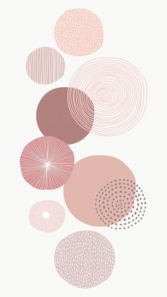 an abstract art print with circles and dots in pink, beige, and grey colors