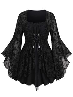 PRICES MAY VARY. Featurel--Gothic style, square neck, lace-up, costume top, long sleeves, ruffles, colorblock, flower print, two tone, buttons Matching--This gothic top can be worn not only with jeans, flares, shorts, and skirts. as everyday fashionable wear but also with hats, necklaces, boots, etc. as a vampire role-play on Halloween. Also, a Renaissance costume or carnival costume is also a good option. Occasions--This long sleeves tee is suitable for daily, halloween witch costume, Renaissan Dark Reaper, Gothic Costume, Kei Visual, Gothic Tops, Gothic Shirts, Yennefer Of Vengerberg, Ruffle Flower, Witch Halloween Costume, Handkerchief Dress