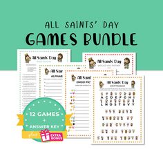 an all saints'day game bundle with the text, 12 games and answer key