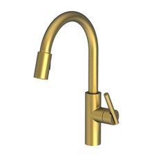 a golden faucet on a white background with clippings for the handles