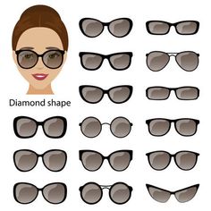 Spectacle frames shapes for diamond women face. vector Stock Photo Diamond Face Shape Glasses, Chasma Frame, Diamond Face Shape, Diamond Face