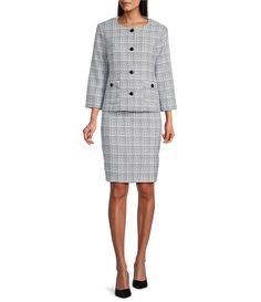 Shop for Nipon Boutique Tweed Button Front Patch Pocket Pencil Slit Jacket Skirt Set at Dillard's. Visit Dillard's to find clothing, accessories, shoes, cosmetics & more. The Style of Your Life. Dillard's, Classy Dress, Classy Outfits, Aesthetic Clothes, Patch Pocket, Jacket Dress, Blazer Jacket, Skirt Set, Clothing Accessories