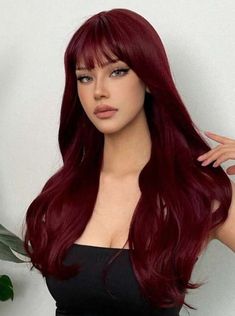 Net Weight :250 g Length :60 cm Crown :55 cm Color:Burgundy Wigs Design:Long Wigs Type:Bangs Wig Curl:Body Wave Dye/Bleach/Perm:No Heat Tolerence:100℃ Material:Synthetic Fiber Wine Cherry Hair, Redish Hair Colour, Red Hair On Brown Skin Women, Red Wine Hair Color Burgundy, Wine Red Hair With Bangs, Red Hair On Pale Skin, Red Bangs Hair, Bright Burgundy Hair, Red Hair Makeup Looks