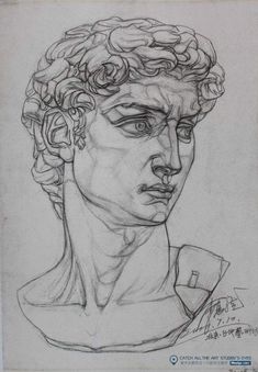 a drawing of a man with curly hair