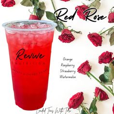 a red rose drink in a plastic cup