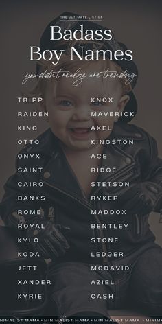 Searching for unique baby names and meanings to add to your baby names list? These are the BEST baby boy names in 2023 that are totally edgy, badass, tough - but still super wearable and cool. Rare Boy Names Unique, English Boy Names, Baby Names List, Western Baby Names, Edgy Baby, Meaningful Baby Names