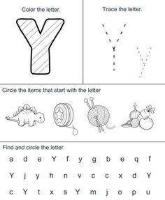 the letter y worksheet for children to learn how to write and draw letters