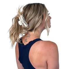 The Claw Clip hairstyle is here to stay! This white claw clip is the perfect edition to your hair accessory collection and is easy to carry with you for wherever you go to pull your hair back quickly. The Claw Clip comes with FREE elastic ties, a heart clip, snap clip, & jumbo scrunchies all in different shades of blue! Set Includes: 1 Pack of Elastic Hair Ties 1 Claw Clip - 3.5" L 1 Heart Clip - 2.75" L 1 Snap Clip - 2" L 3 Jumbo Scrunchies - 2.5" Diameter For every item purchased, a headband i Big Hair Clips Claw, Tamagotchi Game, White Claw Clip, Jumbo Scrunchies, Hair Clips Claw, Claw Clip Hairstyle, Clip Hairstyle, Fortune Tellers, White Claw