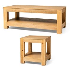 two wooden tables sitting next to each other