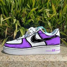 ad eBay - Nike Air Force 1 Custom Hand Painted White Shoes Purple Cartoon Outline Retro - Buy Now, click the link (eBay) Paint Sneakers, Purple Cartoon, Cartoon Purple, Painted Nikes, Nike Air Force 1 Custom, Custom Shoes Diy, Painted Sneakers, Cartoon Shoes, Air Force 1 Custom