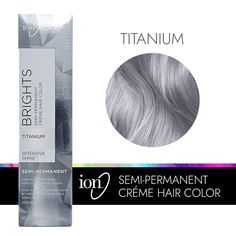 Titanium Hair Color, Silver Hair Color Formula, Ion Hair Color Chart, Ion Color Brilliance Brights, White Hair Toner, Silver Grey Hair Dye, Ion Hair Colors, Silver Hair Dye, Grey Hair Color Silver