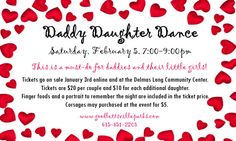 a flyer for a baby daughter dance with hearts on the floor and red confetti