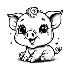 a little pig with big eyes sitting down