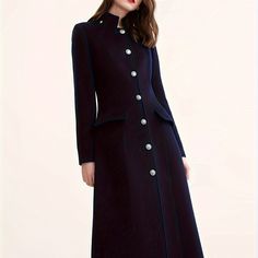 Profitez de la livraison et du retour gratuits pour les nouveaux utilisateurs Longline Coat, Wool Peacoat, Long Sleeves Coats, Wool Blend Coat, Moda Vintage, Vintage Coat, Fabric Texture, Mode Vintage, Long A Line