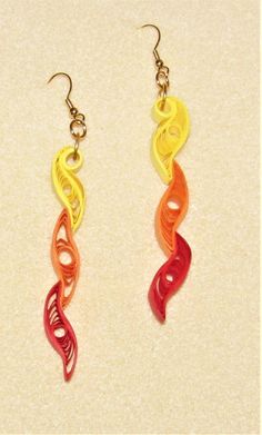 Handmade quilled paper earrings, quilling, quilled jewelry, paper earrings, quilled earrings, paper jewelry, fall earrings, autumn earrings Quilled paper earrings (090123) I love making quilled jewelry.; the possibilities are endless. The uniqueness of it appeals to the artistic side of our being. Many people are surprised when you tell them it is made from paper. I use a paper sealant on all my earrings.on all my earrings.  It not only makes them firm but also protects them from moisture. (They are not waterproof, however.) The paper part of these earrings measure approx. 2 3/4" in length.  The ear wires are gold plated. Wear these brightly colored earrings to your next party or gathering and you will be surprised at the reactions you receive when you tell people they are made from paper! Paper Quilling Earrings Unique, Paper Quilled Earrings, Quilling Jewelry Ideas, Diy Quilling Earrings, Earrings Quilling, Earrings Paper, Paper Quilling Earrings, Quilled Earrings, Paper Quilling For Beginners