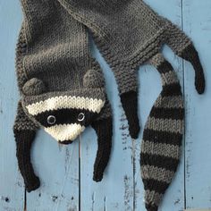 Racoon Scarf, Hand Knit Scarf, Wild Animal Scarf, Knit Accessories Gift For Her Crochet Animal Scarf, Winter Knitting Patterns With Acrylic Yarn, Casual Winter Knitting Patterns, Cute Winter Knitting Pattern, Casual Knitting Patterns With Yarn, Casual Hand Knitted Gray Knitting Pattern, Casual Crochet Knit Patterns, Casual Gray Hand Knitted Pattern, Casual Acrylic Crochet Knitting Pattern