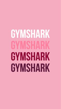 the words gymshark and glymshark are in different colors on a pink background