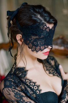 Add a layer of texture to your boudoir look with a charming veil of scalloped lace that conceals and entices. Known as the Queen of Lace, Alencon lace is hand-cut and sewn into an alluring, Venetian inspired mask. Beautifully ornate and reminiscent of a royal masquerade. Fastens with a French grosgrain ribbon tie. The Rayna eye mask is part of an exceptional range of handmade accessories that are lovely and unique gifts for brides to be. Pictured in ivory. Available in black too. Images by Sarah Lace Blindfold, The Mask Costume, Yennefer Of Vengerberg, Lace Mask, Photographie Portrait Inspiration, Alencon Lace, Masks Masquerade, Beautiful Mask, Gothic Beauty