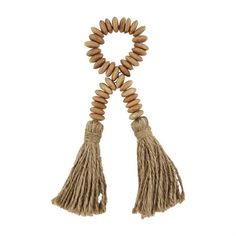 a necklace with wooden beads and tassels