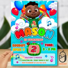 cocomelon birthday invitation Cody Cocomelon Party, Cocomelon Invitation Card, Cocomelon 2nd Birthday Party, Cocomelon Invitation Template, Coco Melon Birthday Party Ideas, Kids Birthday Themes Boys, Cocomelon Party Ideas For Boy, Cody Cocomelon, Cocomelon Cody