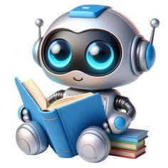 a robot reading a book with headphones on